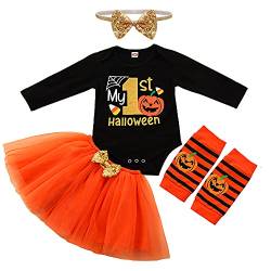 LNL Halloween Kostüm Baby Mädchen Mein erstes Halloween Outfits Kürbis Strampler Tutu Rock Beinwärmer Schuhe Stirnband 4 Stück Set Mehrfarbig 6-12 Monat von LNL