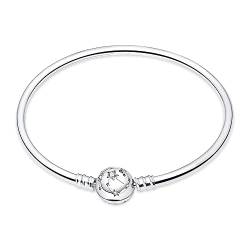LNQOBU Armkette Damen Silber 925 Schlangenarmband mit Herzverschluss Schmuck Geschenke für Frauen(Mit Einem Spacer Perlen) von LNQOBU
