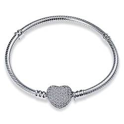 LNQOBU Armkette Damen Silber 925 Schlangenarmband mit Herzverschluss Schmuck Geschenke für Frauen(Mit Einem Spacer Perlen) von LNQOBU