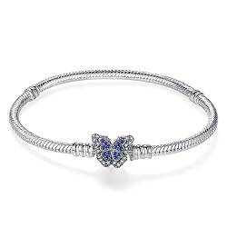 LNQOBU Damen Armband Silber 925 Schlangen Schmetterling Armband mit Funkelnden Herz Verschluss Charms (Mit Einem Spacer Perlen) von LNQOBU