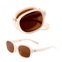 LNTICB® Polarisierte Sonnenbrille für Damen und Herren, faltbar, UV400-Schutz, modisch, klassisch, rechteckig, für Reisen, beige von LNTICB