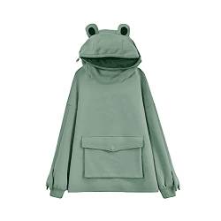 Frosch Hoodie Reißverschluss Sweatshirt für Frauen Teen Mädchen - Grün - Large von LNYSOTX