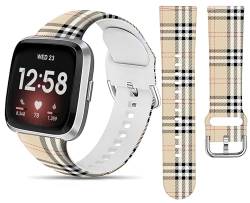 LNZLKING Sportarmband, kompatibel mit Versa 4/Versa 3/Sense 2/Sense für Damen und Herren, elastisches Ersatzarmband für Smartwatch Versa 4/Versa 3/Sense 2, Beige Weiß kariert von LNZLKING