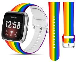 LNZLKING Sportarmband, kompatibel mit Versa 4/Versa 3/Sense 2/Sense für Damen und Herren, elastisches Ersatzarmband für Versa 4/Versa 3/Sense 2 Smartwatch (Pride Rainbow) von LNZLKING