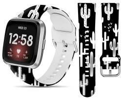 LNZLKING Sportarmband, kompatibel mit Versa 4/Versa 3/Sense 2/Sense für Damen und Herren, elastisches Ersatzarmband für Versa 4/Versa 3/Sense 2 Smartwatch (Western Cactus, Schwarz-Weiß) von LNZLKING