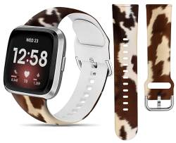 LNZLKING Sportarmband, kompatibel mit Versa 4/Versa 3/Sense 2/Sense für Damen und Herren, elastisches Ersatzarmband für Versa 4/Versa 3/Sense 2 Smartwatch (braunes Rindsleder) von LNZLKING