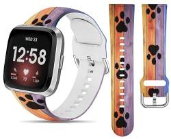 LNZLKING Sportarmband, kompatibel mit Versa 4/Versa 3/Sense 2/Sense für Damen und Herren, elastisches Ersatzarmband für Versa 4/Versa 3/Sense 2 Smartwatch (bunte Holzmaserung Hundepfote) von LNZLKING