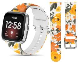 LNZLKING Sportarmband, kompatibel mit Versa 4/Versa 3/Sense 2/Sense für Damen und Herren, elastisches Ersatzarmband für Versa 4/Versa 3/Sense 2 Smartwatch (orangefarbene Blume) von LNZLKING