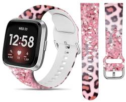 LNZLKING Sportarmband, kompatibel mit Versa 4/Versa 3/Sense 2/Sense für Damen und Herren, elastisches Ersatzarmband für Versa 4/Versa 3/Sense 2 Smartwatch (rosa Pailletten, Leopardenmuster) von LNZLKING