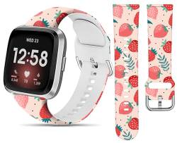 LNZLKING Sportarmband, kompatibel mit Versa 4/Versa 3/Sense 2/Sense für Damen und Herren, elastisches Ersatzarmband für Versa 4/Versa 3/Sense 2 Smartwatch (süßes rosa Erdbeerblatt) von LNZLKING