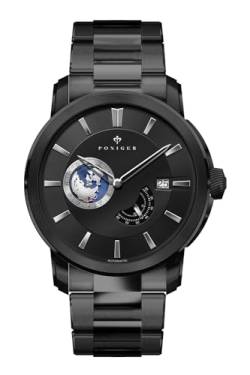 LOBINNI Herren-Armbanduhr, Edelstahl, automatisch, mechanisch, wasserdicht, modisch, luxuriöses Lederband, Schwarz – Stahl von LOBINNI