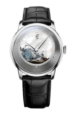 LOBINNI Herren-Armbanduhr, automatisch, mechanisch, modisch, luxuriös, wasserdicht, Lederarmband/Edelstahl, Silber-Grau-Schwarz von LOBINNI