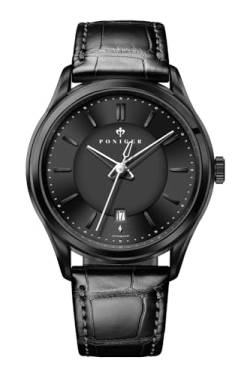 LOBINNI Herren-Armbanduhr, mechanisch, automatisch, schwarz, wasserdicht, modisch, luxuriös, Lederarmband, Schwarz (Black-b) von LOBINNI