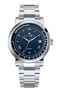 LOBINNI Herren-Armbanduhr, mechanisch, automatisch, wasserdicht, für Herren, modisch, luxuriös, Silber, Blau, Silber von LOBINNI