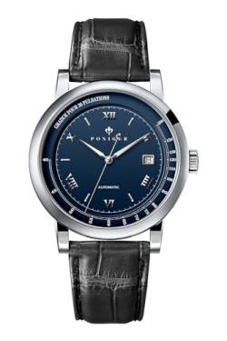 LOBINNI Herren-Armbanduhr, mechanisch, automatisch, wasserdicht, für Herren, modisch, luxuriös, Silber-Blau-Schwarz von LOBINNI