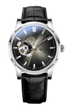 LOBINNI Herren-Armbanduhr, mechanisch, automatisch, wasserdicht, modisch, luxuriös, Edelstahl/Lederband, Silber, Gold, Schwarz von LOBINNI