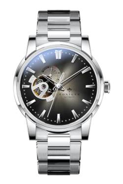 LOBINNI Herren-Armbanduhr, mechanisch, automatisch, wasserdicht, modisch, luxuriös, Edelstahl/Lederband, Silber, Gold, Silber von LOBINNI
