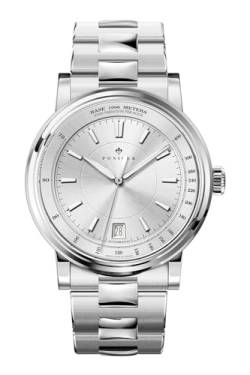 LOBINNI Herren-Armbanduhr, wasserdicht, mechanisch, automatisch, modisch, luxuriös, Edelstahl/Lederband, Silber-Weiß-Silber von LOBINNI