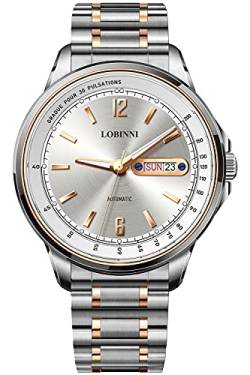 Lobinni Easy Reader Herren-Armbanduhr, Edelstahl, Tag-Datum-Armbanduhr, Rose von LOBINNI