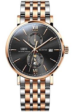 Lobinni Herren-Armbanduhr, Edelstahl, mechanisch, automatisch, luxuriös, analog, Goldschwarz, Analoge Uhr, mechanisch von LOBINNI