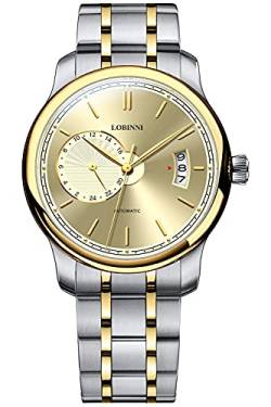 Lobinni Minimalistische wasserdichte Herren-Armbanduhr mit Lederband, Gold-Schwarz-Stahl von LOBINNI