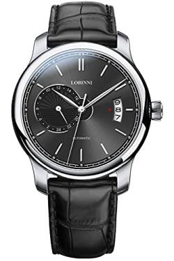 Lobinni Minimalistische wasserdichte Herren-Armbanduhr mit Lederband, Silber-Schwarz-Schwarz von LOBINNI