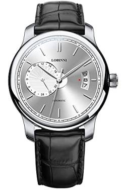 Lobinni Minimalistische wasserdichte Herren-Armbanduhr mit Lederband, Silber-Weiß-Schwarz von LOBINNI