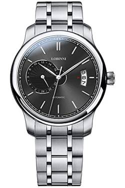 Lobinni Minimalistische wasserdichte Herren-Armbanduhr mit Lederband, Silber-schwarzer Stahl von LOBINNI