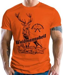 Herren T-Shirt für Jäger: Waidmannsheil - Jagen ist Naturschutz - Orange 100% Reine Baumwolle von LOBO NEGRO