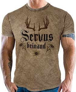 Herren Trachten T-Shirt im Vintage Retro Used Look: Servus - Für Bayern Fans XL von LOBO NEGRO