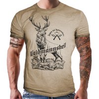 LOBO NEGRO® T-Shirt für Jäger im Used Look Sand: Waidmannsheil - Jagen ist Naturschutz von LOBO NEGRO