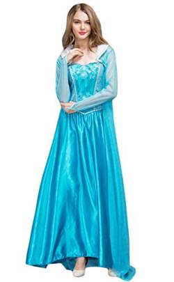 LOBTY Damen Festlich Prinzessin Kleid Erwachsene Cosplay Kostüm mit Umhang Frauen Langarm Abendkleid Weihnachten Halloween Party Kleid Fasching Karneval Verkleidung S-XXL, Blau von LOBTY