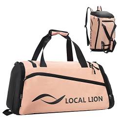 LOCAL LION Sporttasche Reisetasche mit Rucksackfunktion, Weekender Fitnesstasche Trainingstasche mit Schuhfach Nassfach, Travel Bag für Damen Herren groß 50L zu Schwimmen, Fitness, Gym, Reisen rosa von LOCAL LION