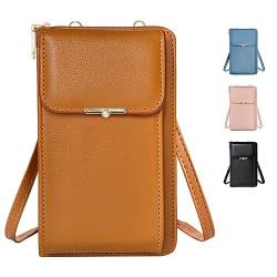 Handytasche zum Umhängen, Damen Handy Umhängetasche, PU Leder Klein Handytasche zum Umhängen mit Verstellbarer Gurt für Handys bis zu 6,5 Zoll (braun) von LOCCY