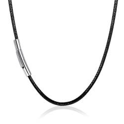 LOCCY 2/3/4mm Kunstleder Halskette/Armband Schwarz geflochten Lederkette Lederband, Schwarz Kunstleder Halskette Braid 316 Edelstahl Verschluss 46-66cm Länge (schwarz-3mm breit, 51) von LOCCY