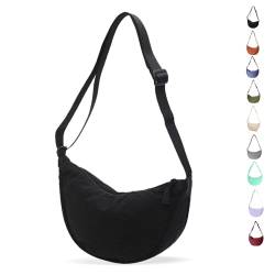 LOCCY Crossbody Bag Damen Halbmond Schultertasche, Hobo Halfmoon Bag Einfarbige Umhängetasche Damen Kleine mit verstellbarer Schultergurt für Damen Reisen(Schwarz) von LOCCY