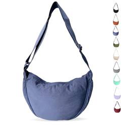 LOCCY Crossbody Bag Damen Halbmond Schultertasche, Hobo Halfmoon Bag Einfarbige Umhängetasche Damen Kleine mit verstellbarer Schultergurt für Damen Reisen(blau) von LOCCY