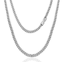 LOCCY Herren Damen Panzerkette, 5/6mm Edelstahl Silber Kette Kubanische Silberkette Halskette Cuban Link Chains Hip-Hop Kette für Männer Fraun Länge 46/51/56cm (5mm Breite, 56) von LOCCY