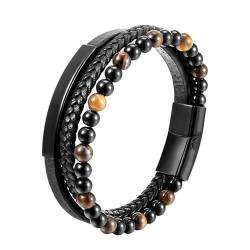 LOCCY Herren-Lederarmband, Jungen-Armbänder mit Edelstahl-Magnetverschluss, geflochtene Naturkristalle, Lederarmband, Geburtstagsgeschenk für Männer von LOCCY