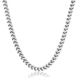 LOCCY Silber Herren Panzerkette Halskette, 3/4/5mm breit Edelstahl Franco Kette Gliederkette Silberkette Hip-Hop Kette Halskette, Länge 46/51/56cm (Silber-3mm, 46) von LOCCY