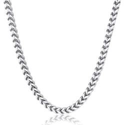 LOCCY Silber Herren Panzerkette Halskette, 3/4/5mm breit Edelstahl Franco Kette Gliederkette Silberkette Hip-Hop Kette Halskette, Länge 46/51/56cm (Silber-4mm, 46) von LOCCY