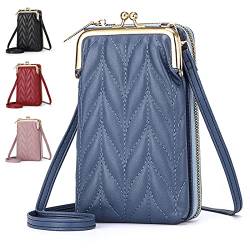 LOCCY klein Damen Handy Umhängetasche, PU Leder Handytasche zum Umhängen Crossbody Schultertasche Geldbörse mit Verstellbarer Gurt und Kartenfächer für Handy unter 6,5 Zoll (Dunkelblau) von LOCCY