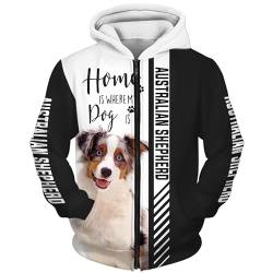 LOCZEK Hoodies Jacken Dünne 3D Australian Shepherd Dog Volldruck Pullover Männer & Frauen Casual Polyester Sweatshirt unisex/A2/L von LOCZEK