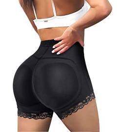 LODAY Damen Butt Lifter Gepolsterte Spitze Höschen Nahtlose Hüfte Enahncer Body Shaper Boyshort Unterwäsche, Schwarz, L von LODAY