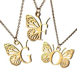 LODMLOER Schmetterlingsflügel-Anfangshalskette Für Mädchen, Kreative Hohle Schmetterlingsflügel-Anhänger-Halskette, 26 Az-Buchstaben-Anhänger, Schmuckgeschenk, Retro-Schlüsselbein-Halskette, B von LODMLOER