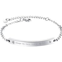 LÖB Armband Armband Titan Gravur Silber Schwester Liebe Herz, Always my sister forever my friend Damen Armkette Armreif mit weißen Steinen Glitzer Herzen Freundschaftsarmbänder Verstellbar Plättchen Schrift von LÖB