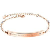 LÖB Armband Armband Titan Gravur Zirkonia Roségold vergoldet, Always my sister forever my friend Damen Armkette Armreif mit weißen Steinen Glitzer Herzen Freundschaftsarmbänder Verstellbar Plättchen Schrift Rose Gold Geschenke Für Frauen Freundin Mama zum Valentinstag Geburtstag von LÖB