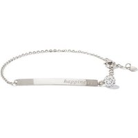 LÖB Armband Armband Titan mit Happiness Gravur Zirkonia Silber, Dünne Damen Armkette Armreif mit weißen Steinen Glitzer Shamballa Kugel Freundschaft Verstellbar Plättchen Schrift Geschenke Für Frauen Freundin Mama zum Valentinstag Geburtstag von LÖB