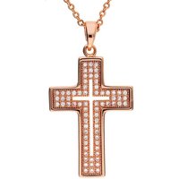 LÖB Kette mit Anhänger Damen Halskette Kreuz Anhänger Glitzer Zirkonia Steine Roségold Weiß (Kette Kreuzkette Strass Anhänger Rotgold), Geschenke Frauen Mädchen Kommunion Taufe Taufkette Firmung Weihnachten von LÖB