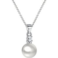 LÖB Kette mit Anhänger Damen Halskette Tropfen Perlen Zirkonia Anhänger 925 Silber versilbert (Geschenke für Frauen Freundin Mutter Mama zum Geburtstag Muttertag Muttertagsgeschenk, Inkl. Schmuckbox), Kette Perlenkette Tropfenanhänger Perlenanhänger Braut Brautschmuck von LÖB